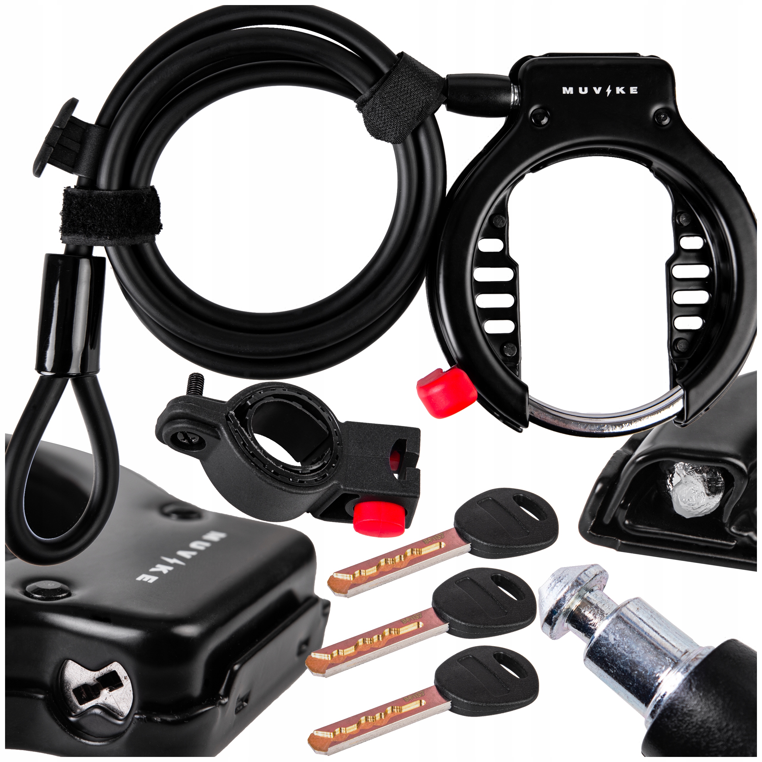 Zapięcie Rowerowe Typu Podkowa Muvike Frame 62/10K Uchwyt Linka 150 CM