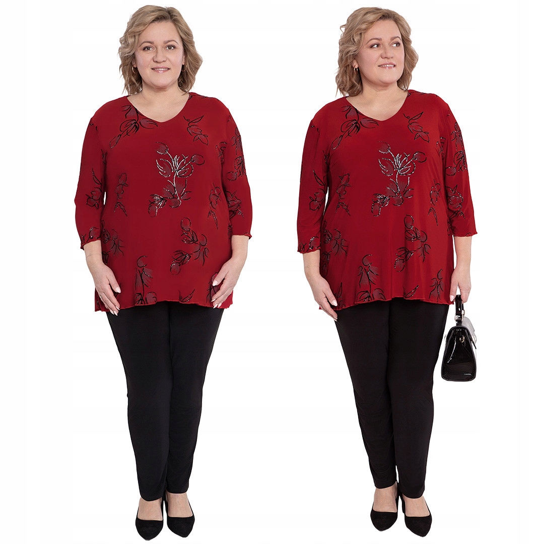 Červený komplet s brokátovými květy plus size, velikost 52/54