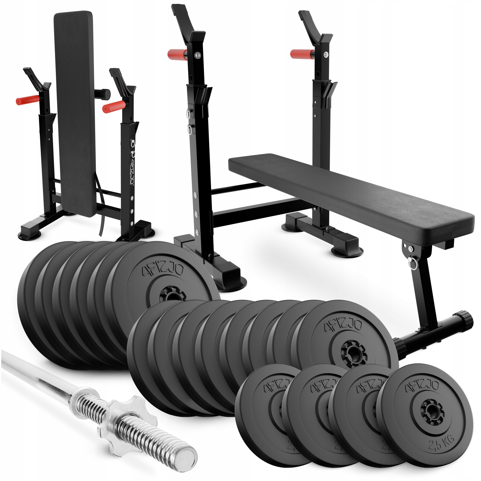 Zestaw Kulturystyczny Trening Siłowy Ławka Gryf Obciążenie Bitumiczne 90 kg