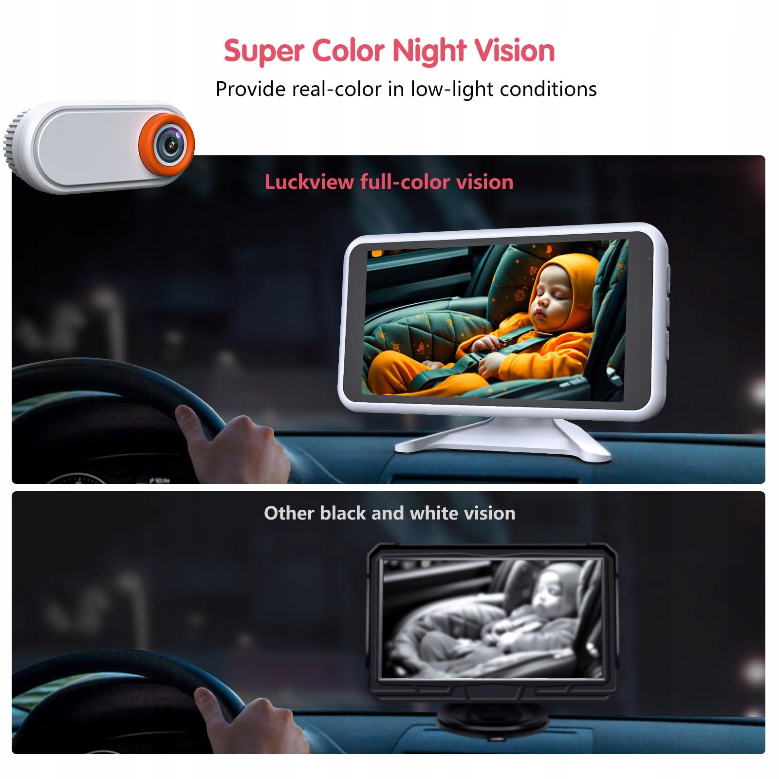 LUCKVIEW Kamera Samochodowa Dla Dzieci HD 1080P 360° 5.2'' Wyświetlacz — miniatura 3