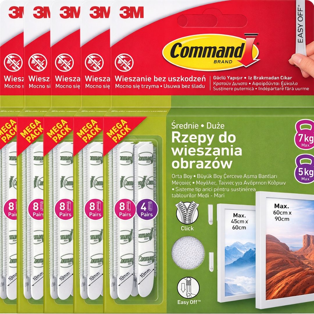 Command 5 x Repíky na zavesenie obrazov biele, 4 páry M 8 párov L 5-7 kg