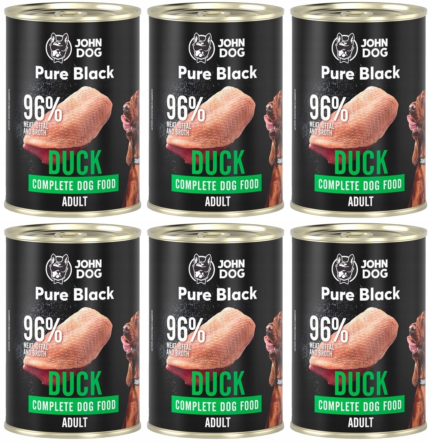 Levně John Dog Pure Black Adult Kachna pro dospělé psy 6 x 400 g