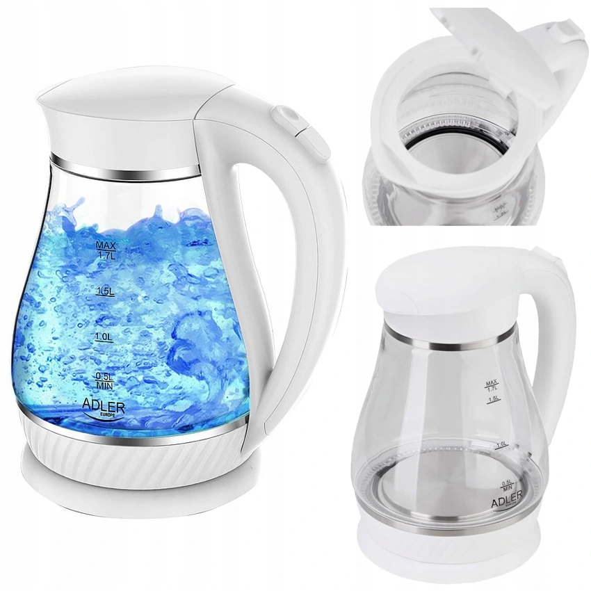 Skleněná Elektrická Konvice LED1,7 L, Maximální Výkon 2200 W