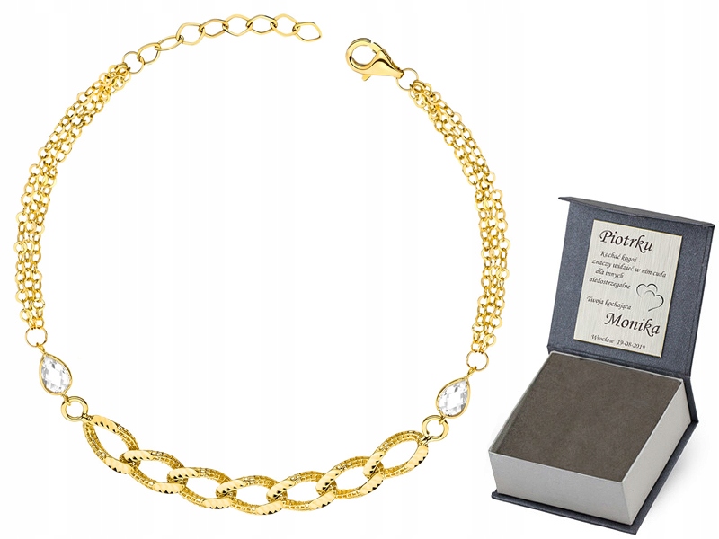 Zlatý Náramek Dámský pr. 585 14k Pancíř Řetízky a Bílé Zirkony