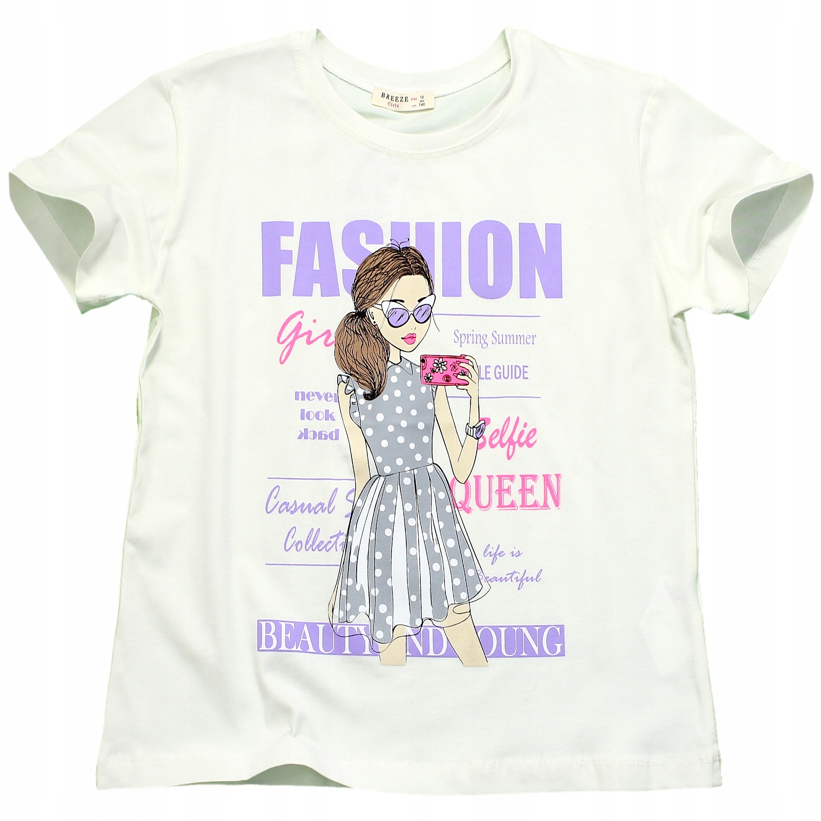 

Bluzka T-Shirt Oversize Z Nadrukiem Ecru 146