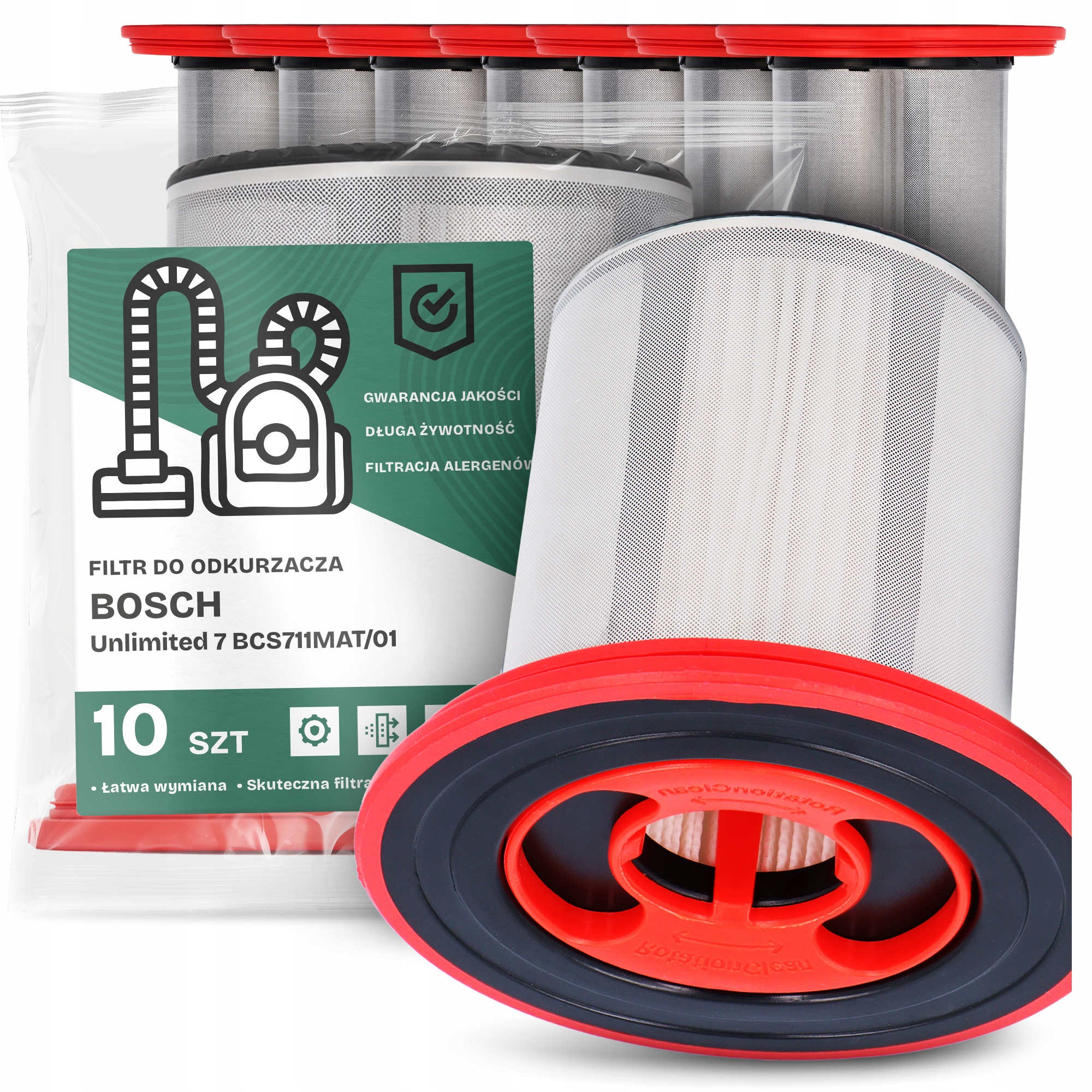 10 x Vzduchový Filtr pro Vysavač Bosch Unlimited 7 BCS711MAT/01 Hepa Em-w