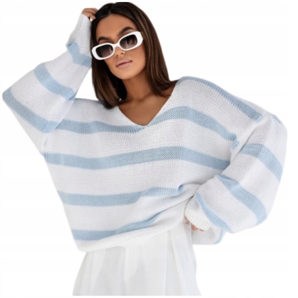 Cocomore Oversize svetr s pruhy, bílý modrý, New
