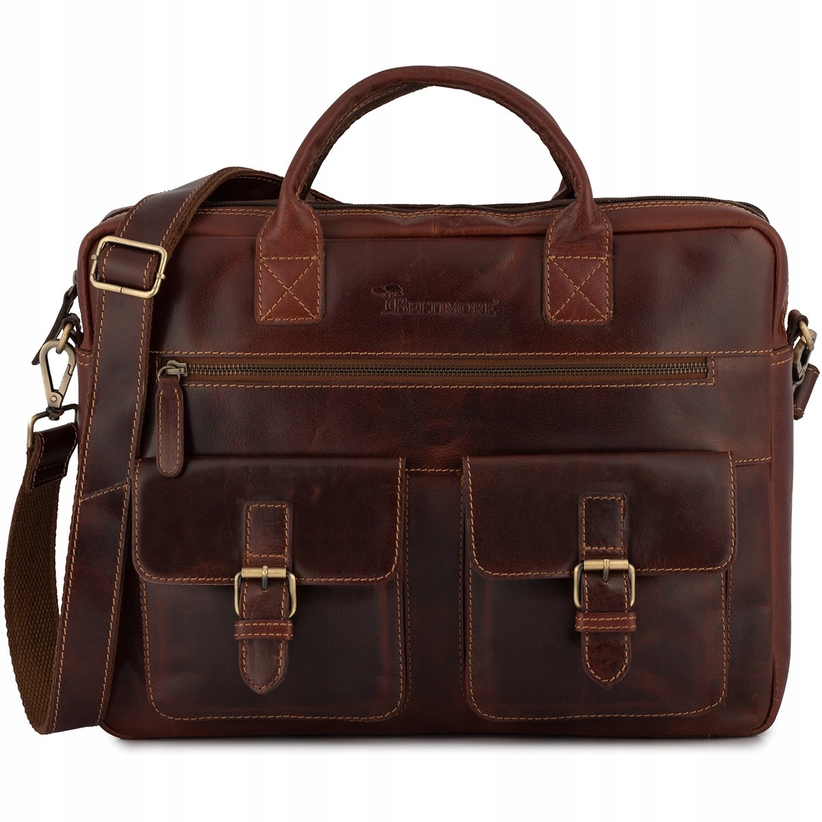 Pánská kožená taška přes rameno na notebook, velká, tmavě hnědá, business