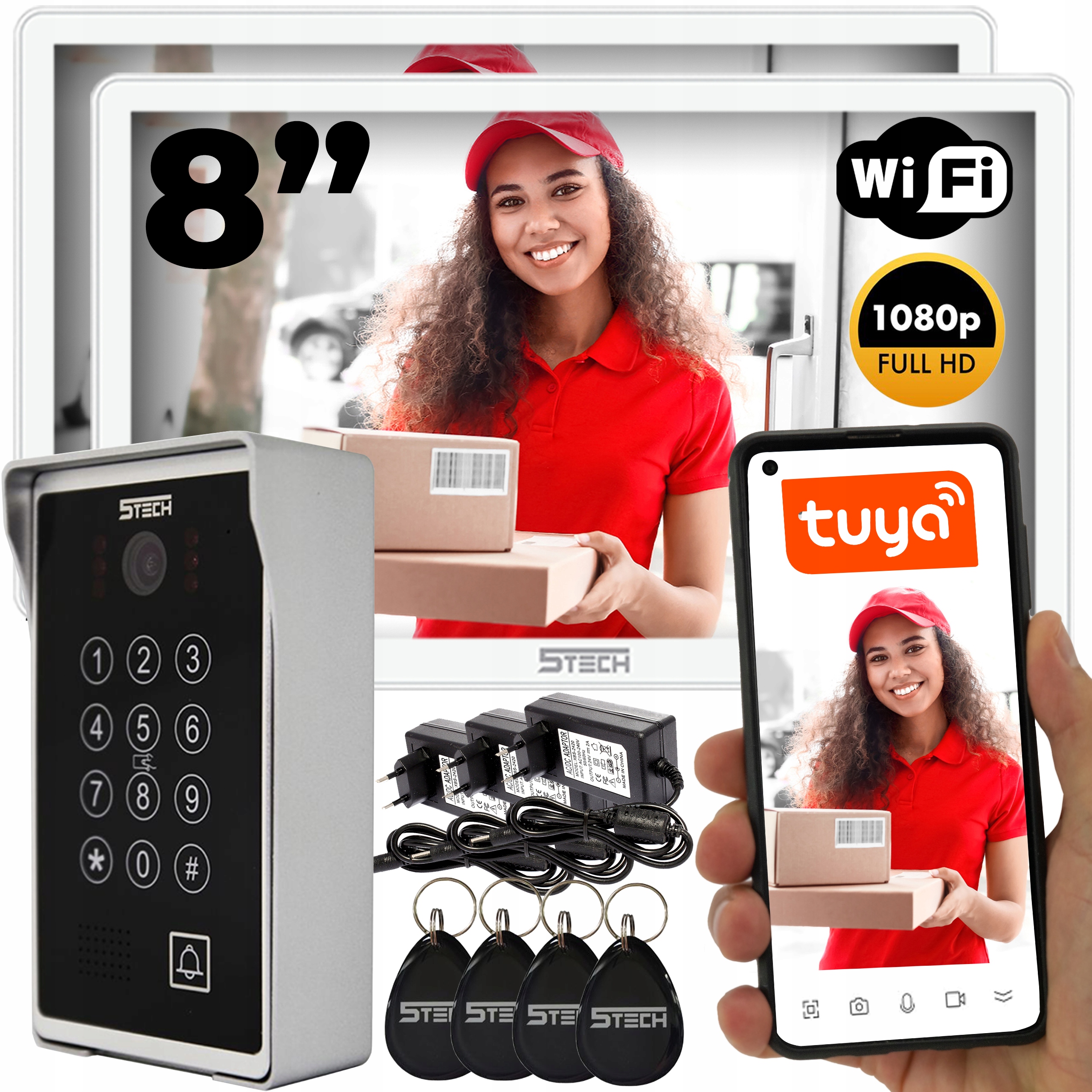 Wideodomofon Wifi 5TECH 2x Dotykowe Monitory 8' Stacja 84213 Natynk/podtynk