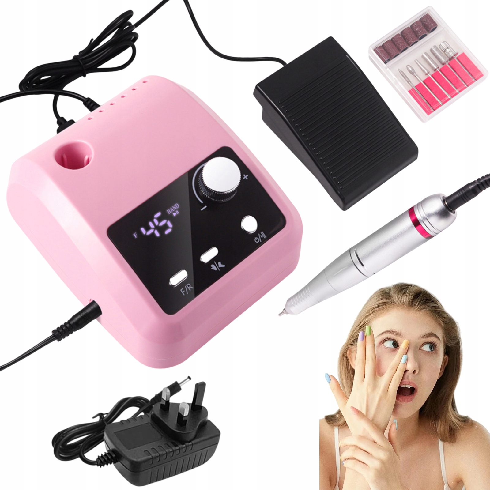 Bruska 45000RPM Profesionální Sada Na Manikúru 5V1 Pink