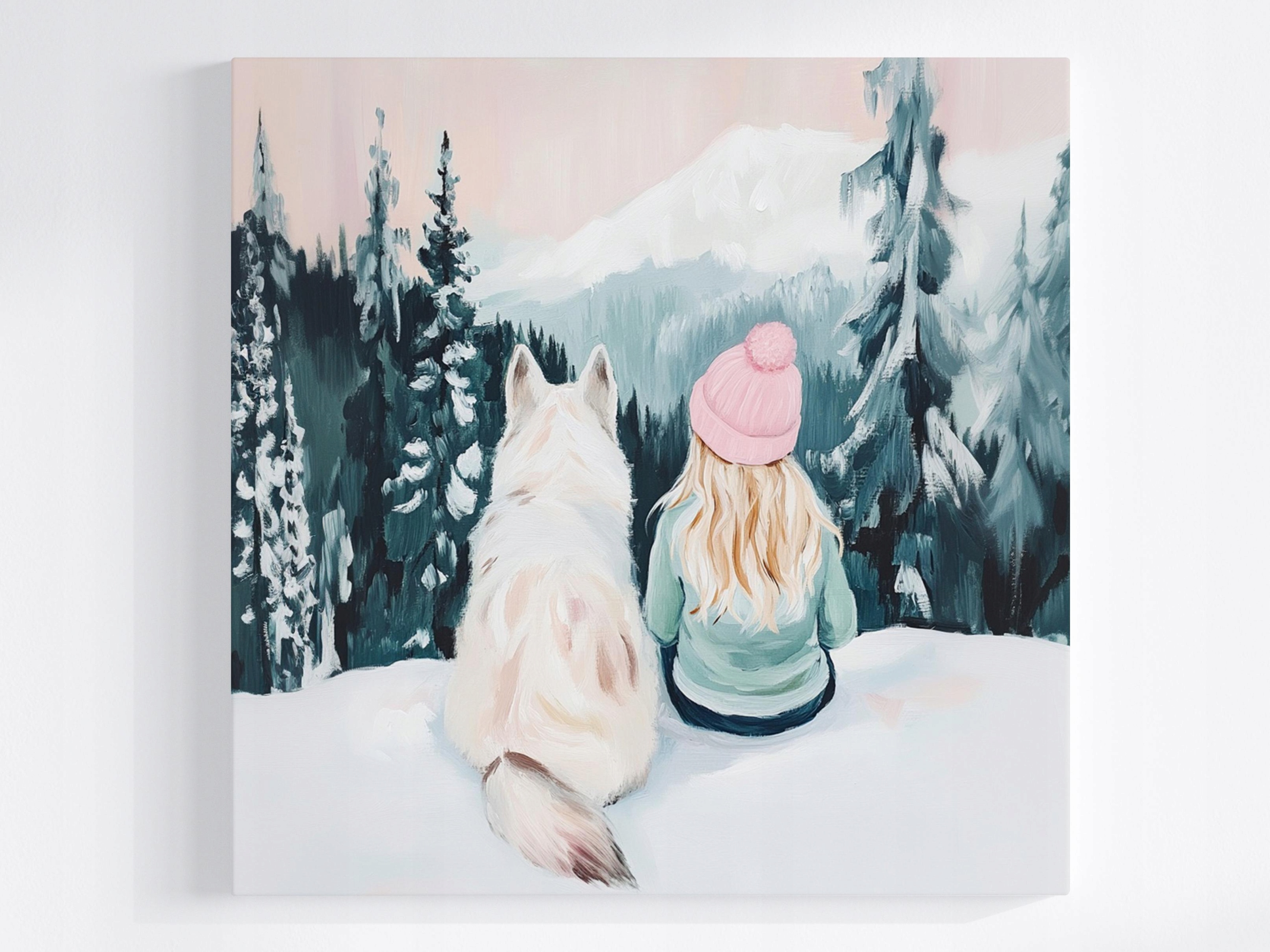 Obraz Na Plátně Canvas Dívka Pes Zima Hory Sníh Přátelství 80x80