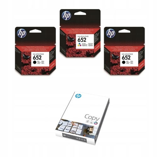Komplet Oryginalnych Tuszy Hp 652 2xCzarny F6V25AE Kolor F6V24AE+HP Copy