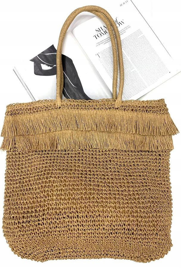 TORBA PLECIONA TOREBKA KOSZYK Z FRĘDZLAMI SHOPPER Wzór dominujący bez wzoru