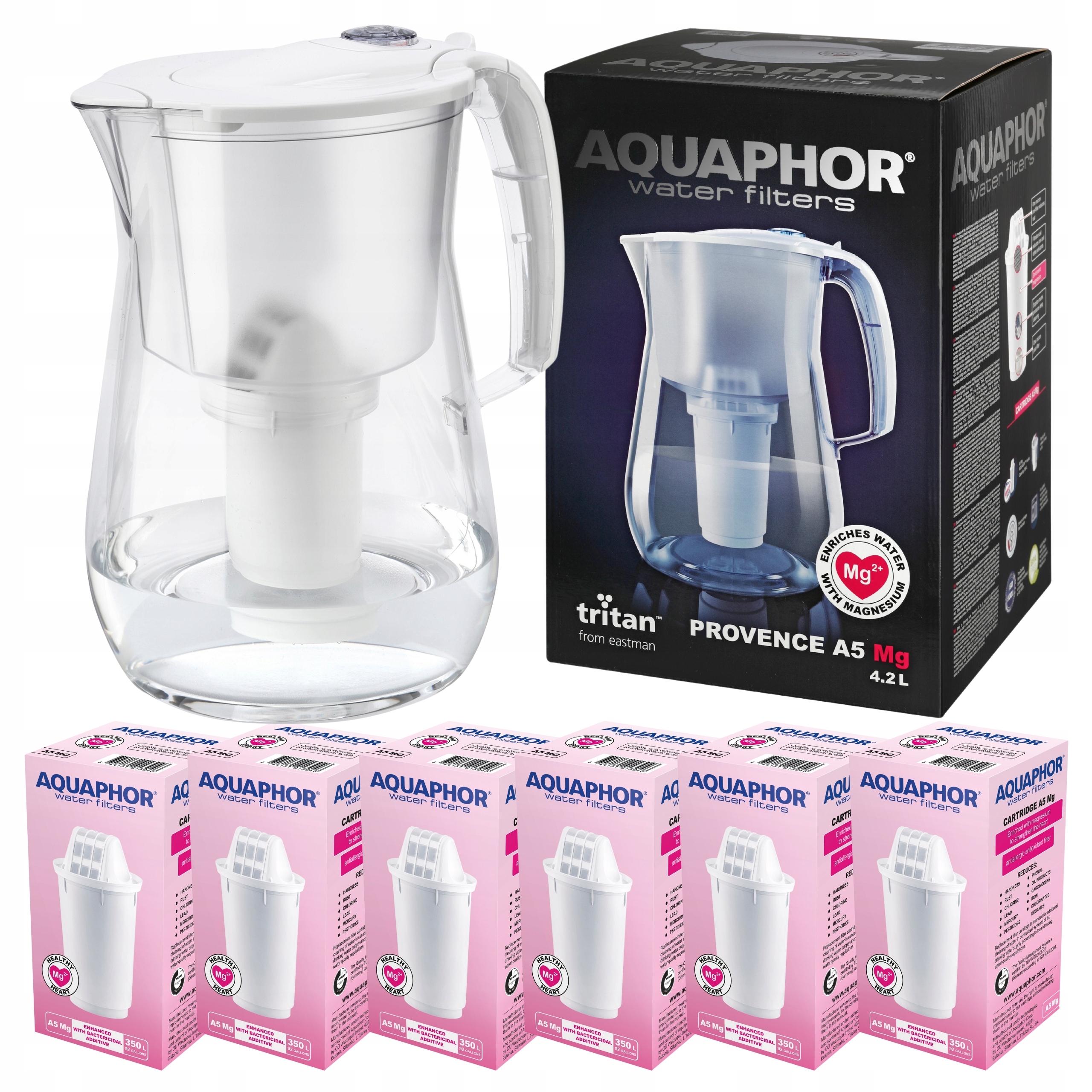 Filtrační Konvice na vodu Aquaphor Provence 4,2L Bílá 6 filtrů A5 Mg