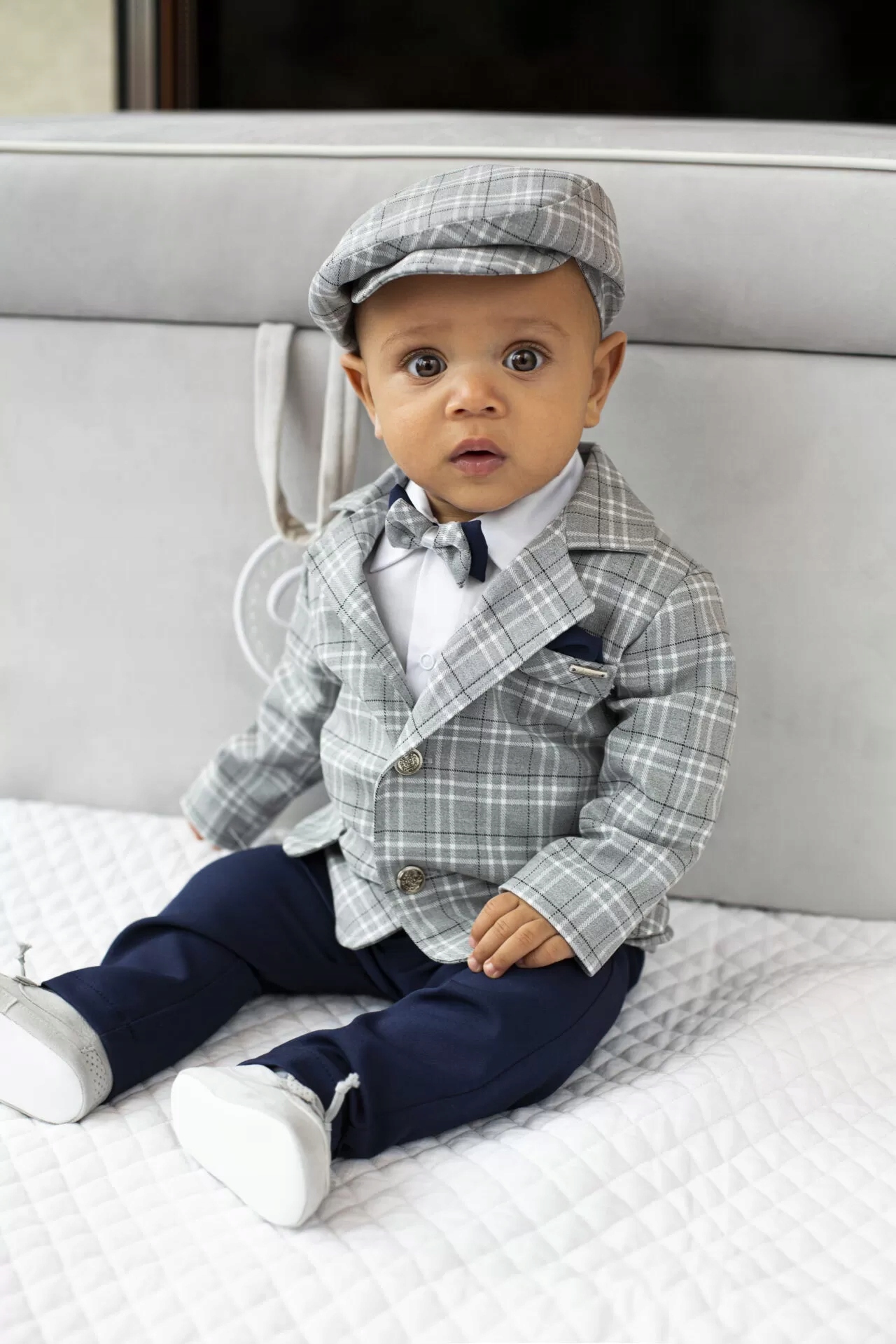 GARNITUR SZARO-GRANATOWY W KRATE - 62 Rozmiar 62