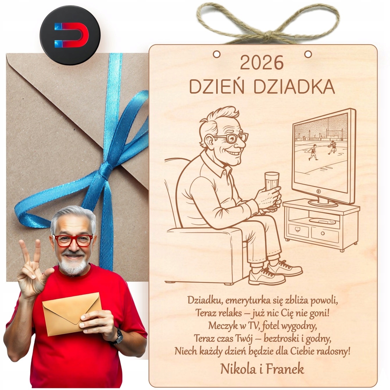 Dárek Ke Dni Dědečka Gravírování Vlastních Přání Dřevěná Cedulka Magnet