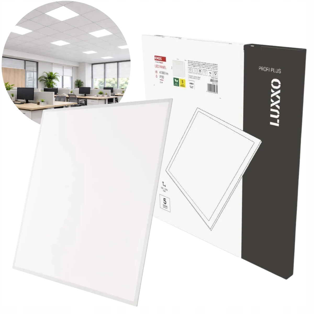 Led panel Luxxo backlit 60×60, čtvercový vestavný bílý, 22W neutr. b.