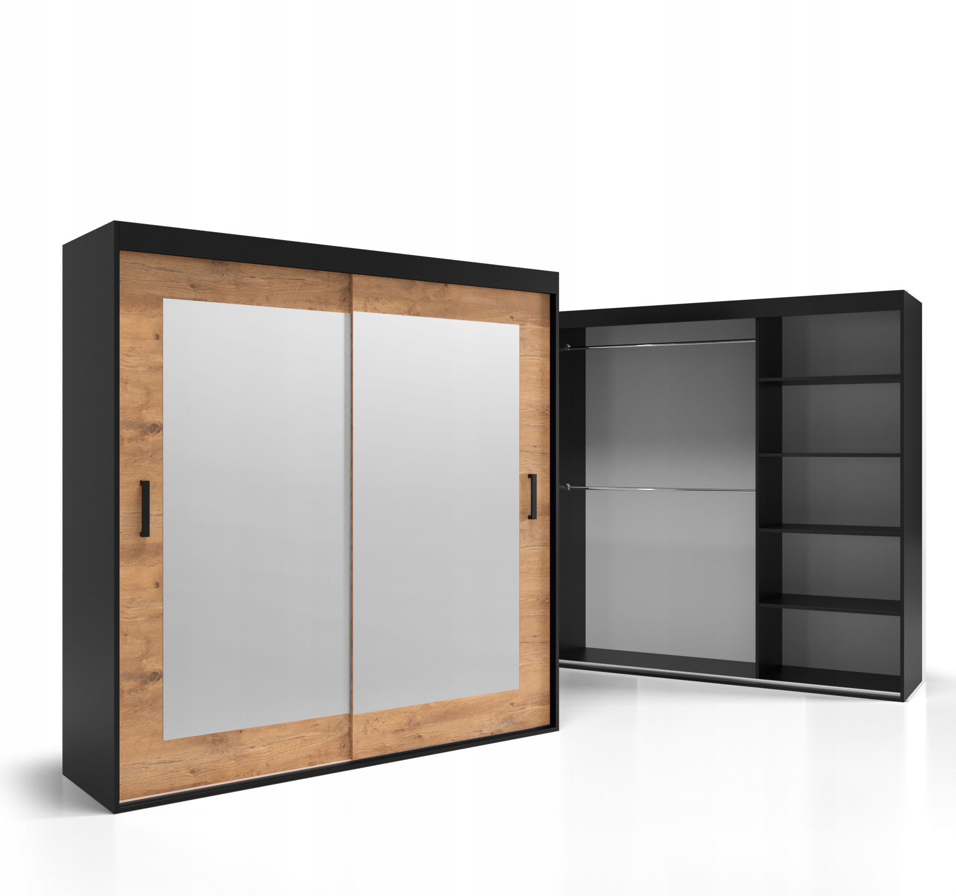 Skříň 2 Dveřní 130x220 Deska 18 mm Police Tyče Zrcadlo VSZ103 O-sofa