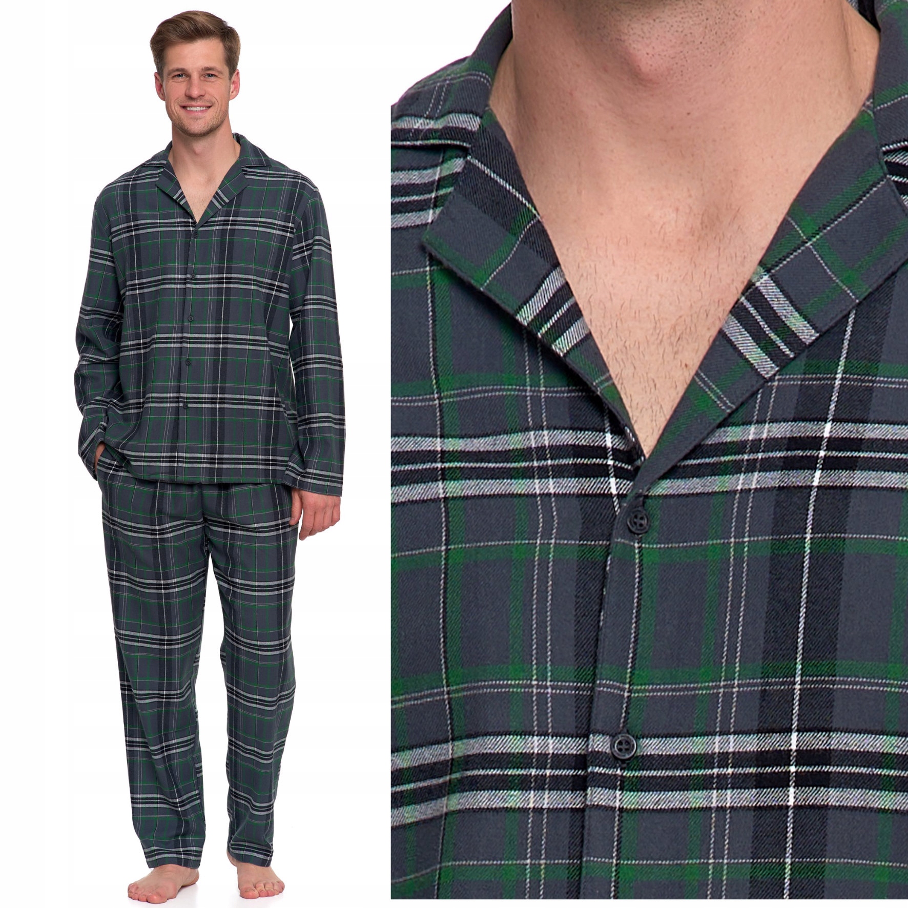 Pánské bavlněné pyžamo dvoudílné teplé Moraj na knoflíky 3XL