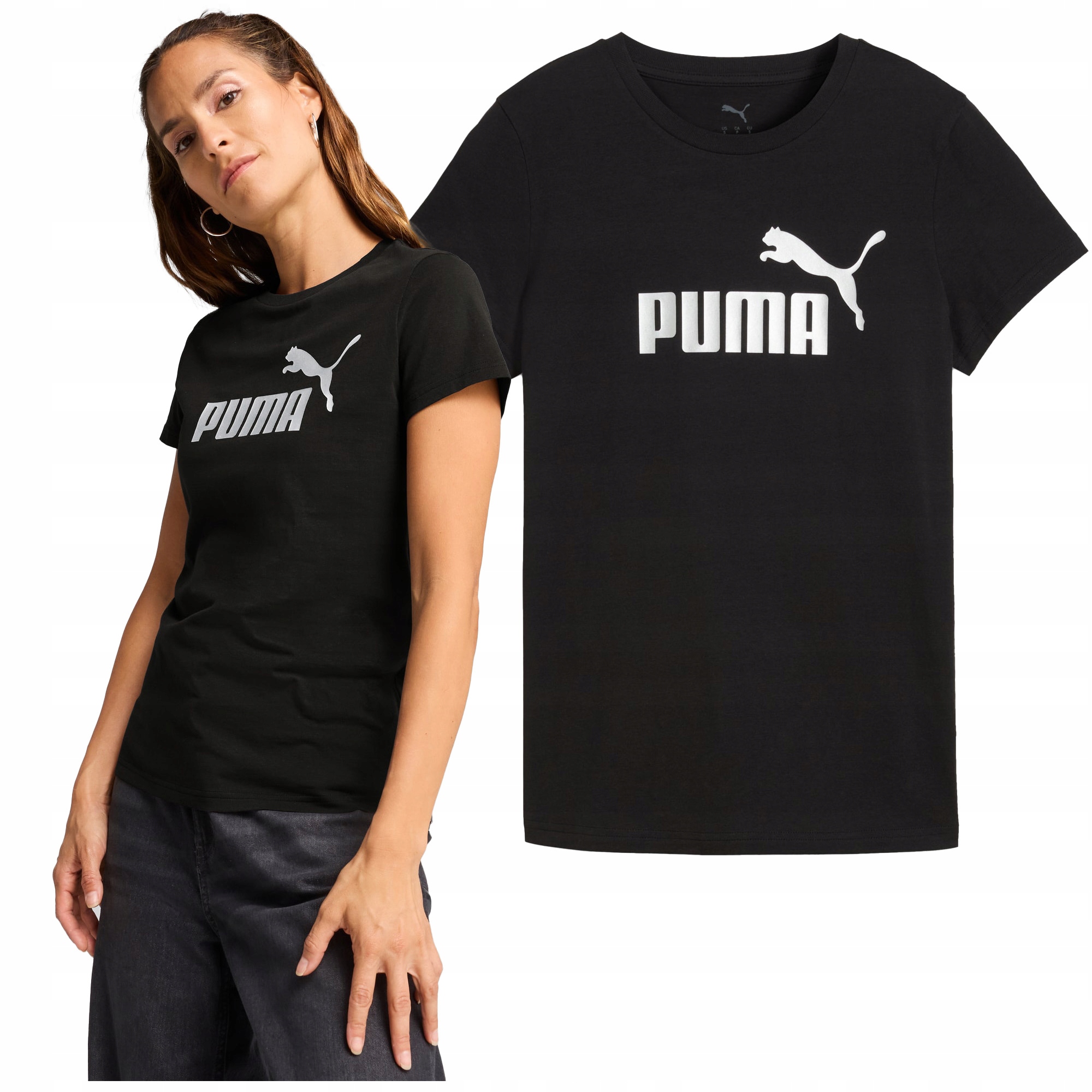 Koszulka damska T-shirt Puma 631536-01 czarna bawełniana Ess Metallic XXL