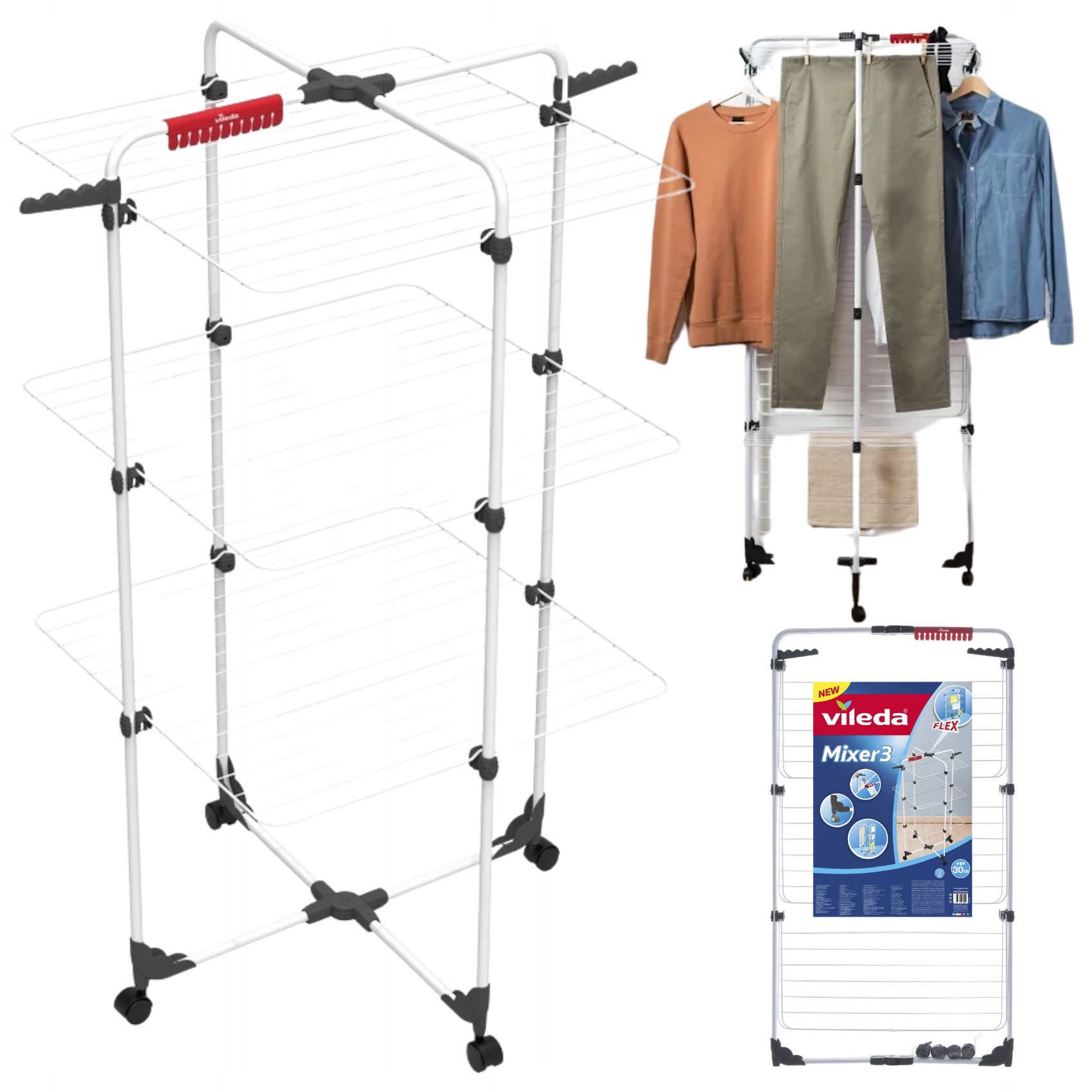 Vileda Suszarka Na Pranie Ubrania Mixer 4 Wieżowa Stojąca Stabilna Solidna