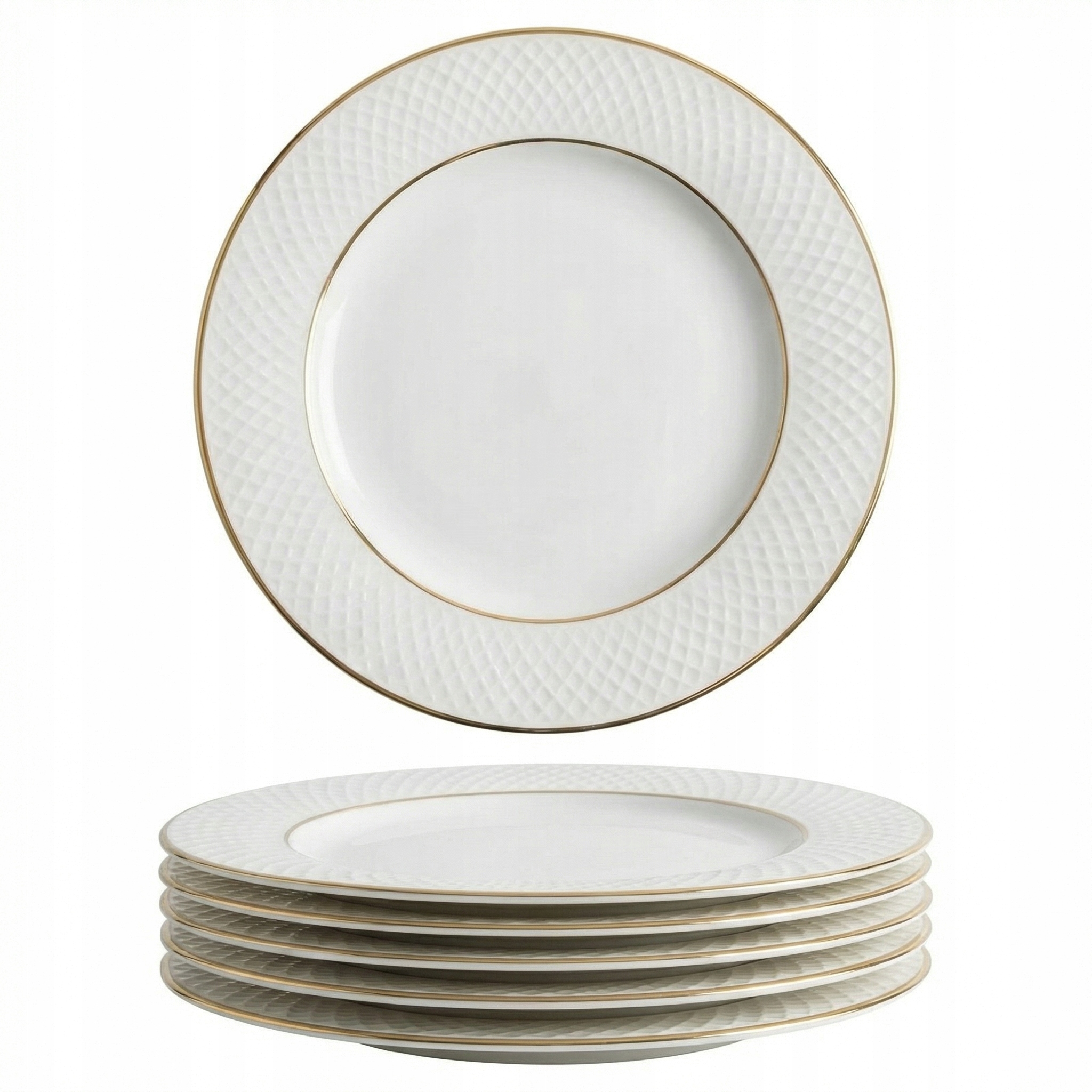 Obedový tanier plytký Biely 6 Kusov Zlatý Rant 25,5 cm porcelán Wilmax