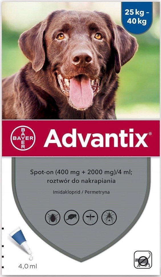 Bayer Advantix 25-40kg 4 x 4ml pchły/kleszcze