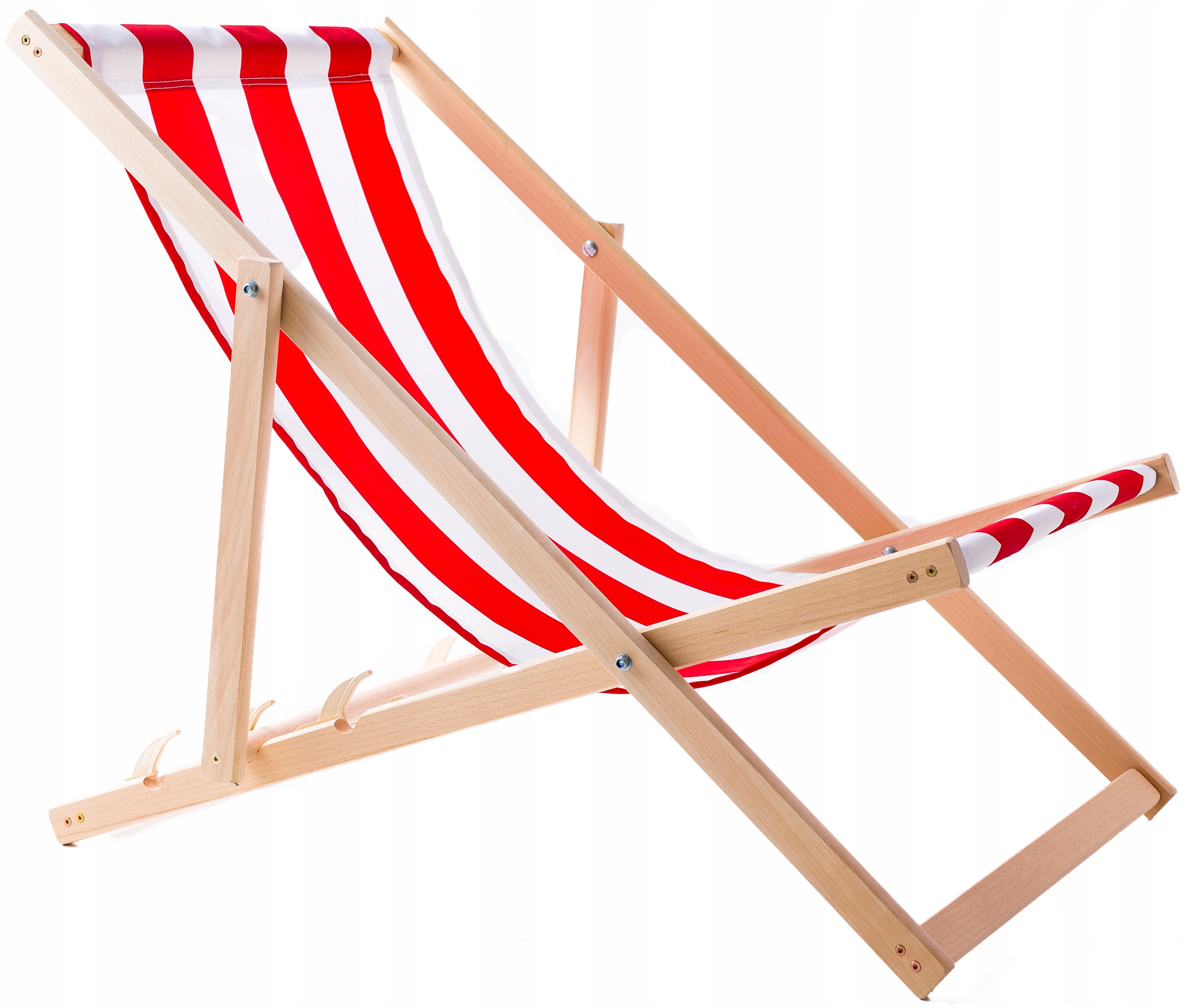 Leżak Plażowy Ogrodowy Drewniany Składany Woodok Tkanina W Czerwone Pasy