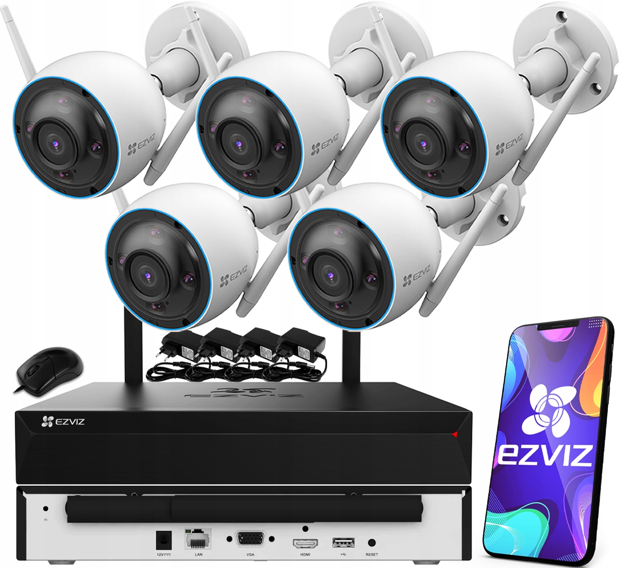 Sada pro WiFi monitorování Ezviz 5x Venkovní kamera 5MPx H3 3K Aplikace