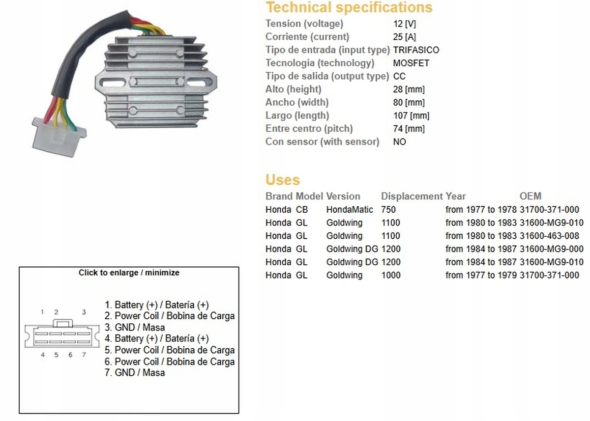 Regulátor Napätia Honda Gl 1000 '77-'79 GL1100 '80-'83 GL1200 '84-'8
