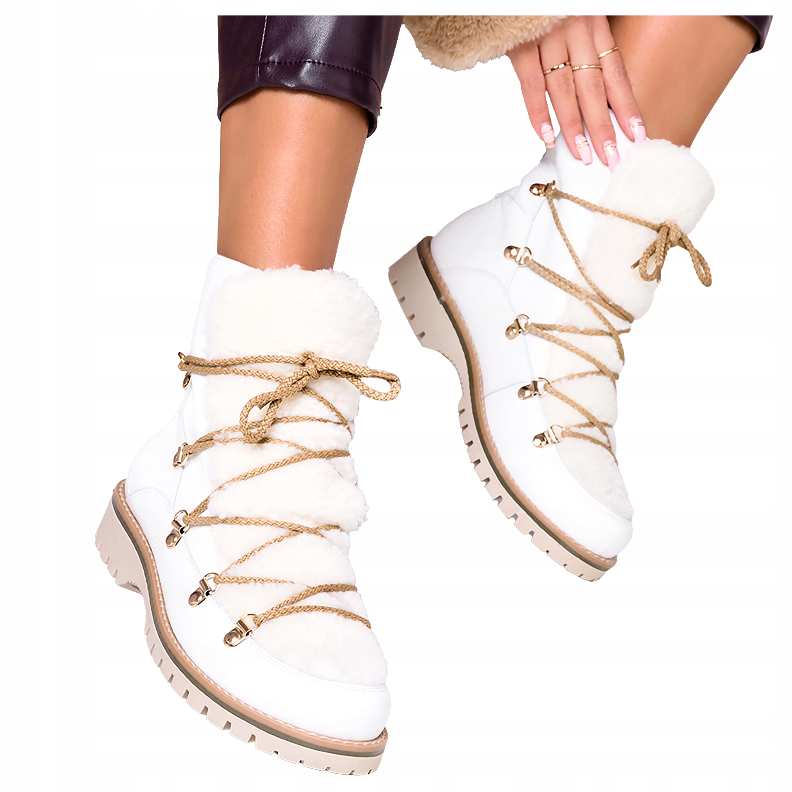 Sněhule Kotníkové Boty Boty s kožíškem Bílé Dámské Polský Výrobek vel. 37