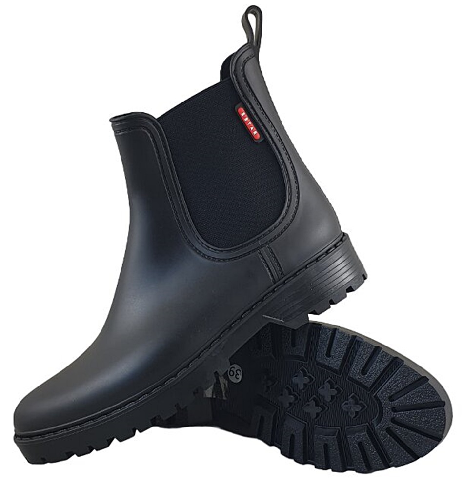 Kalosze Buty za Kostkę Botki Damskie Sztyblety Matowe Czarne Gumka 38