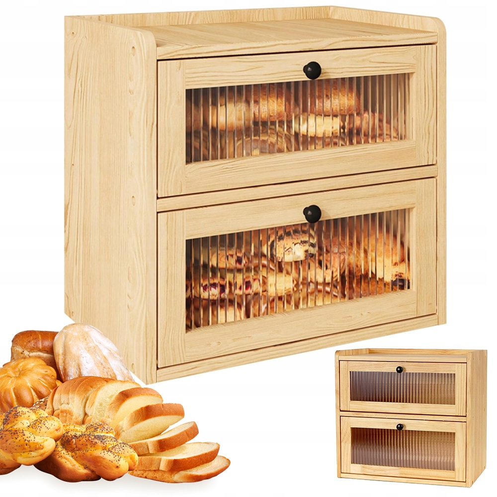 Přírodní Dvouvrstvý Chlebník S Okénkem A Ventilací 36.5X24X34 CM