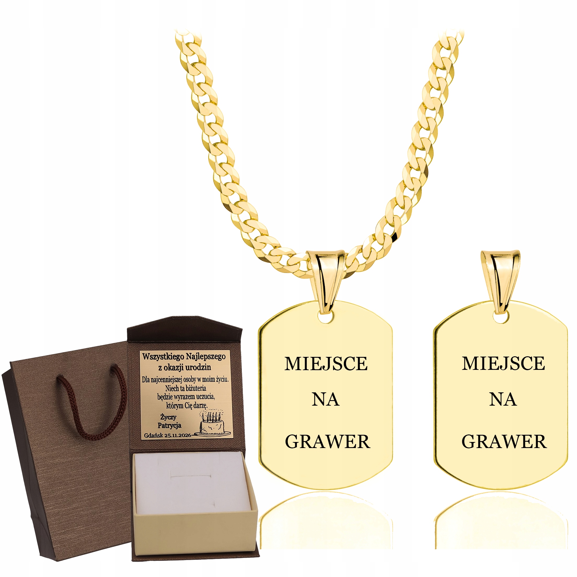 Zlatý Plný Řetízek Pánský Pancr Vojenská Známka Pr 925 585 14K Gravírování