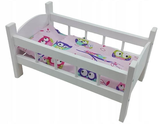 ŁÓŻECZKO DREWNIANE BIAŁE dla lalek +POŚCIEL