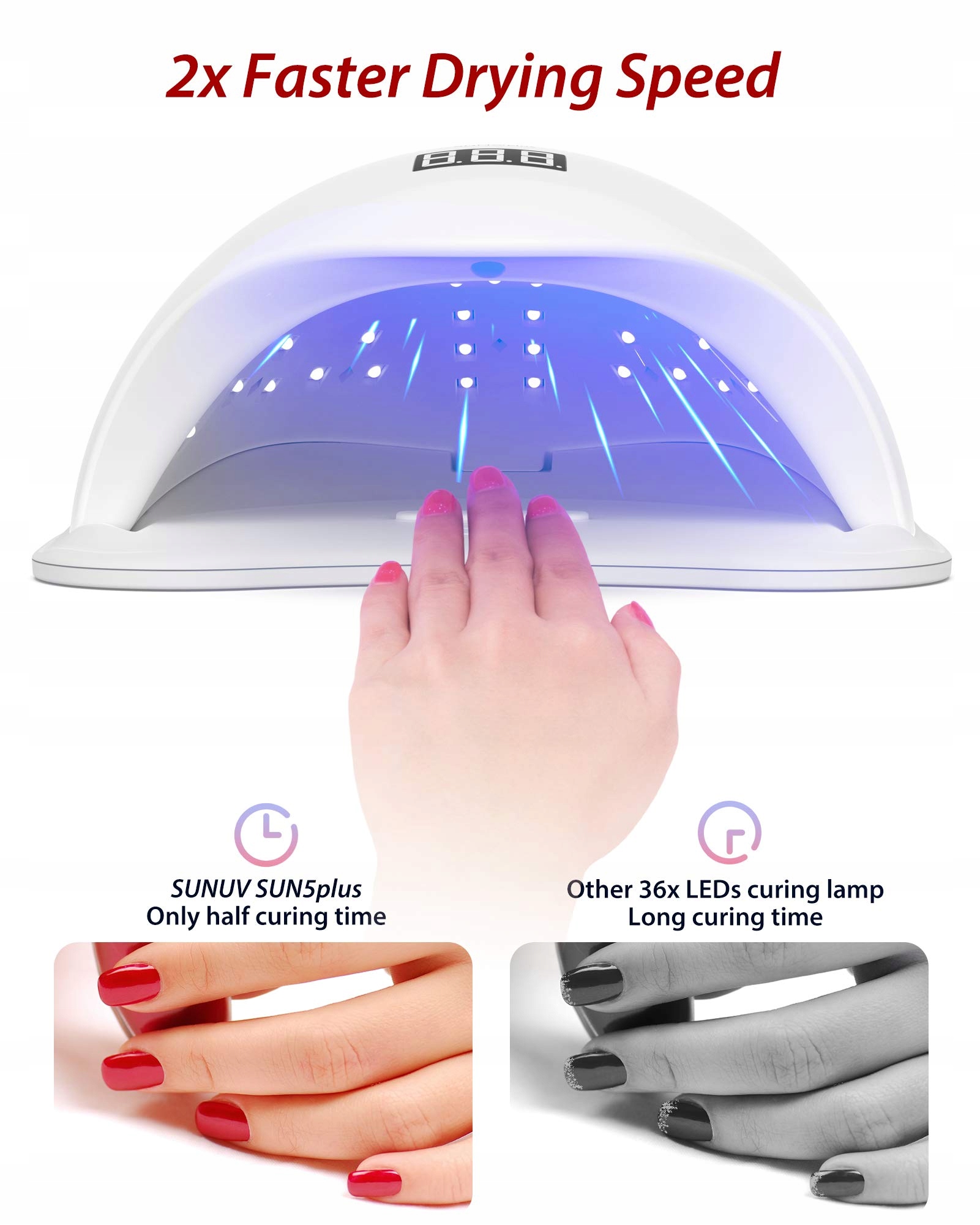 SUNUV Lampa UV LED 48W Profesjonalna Lampa Do Utwardzania Lakieru Żelowego — miniatura 5