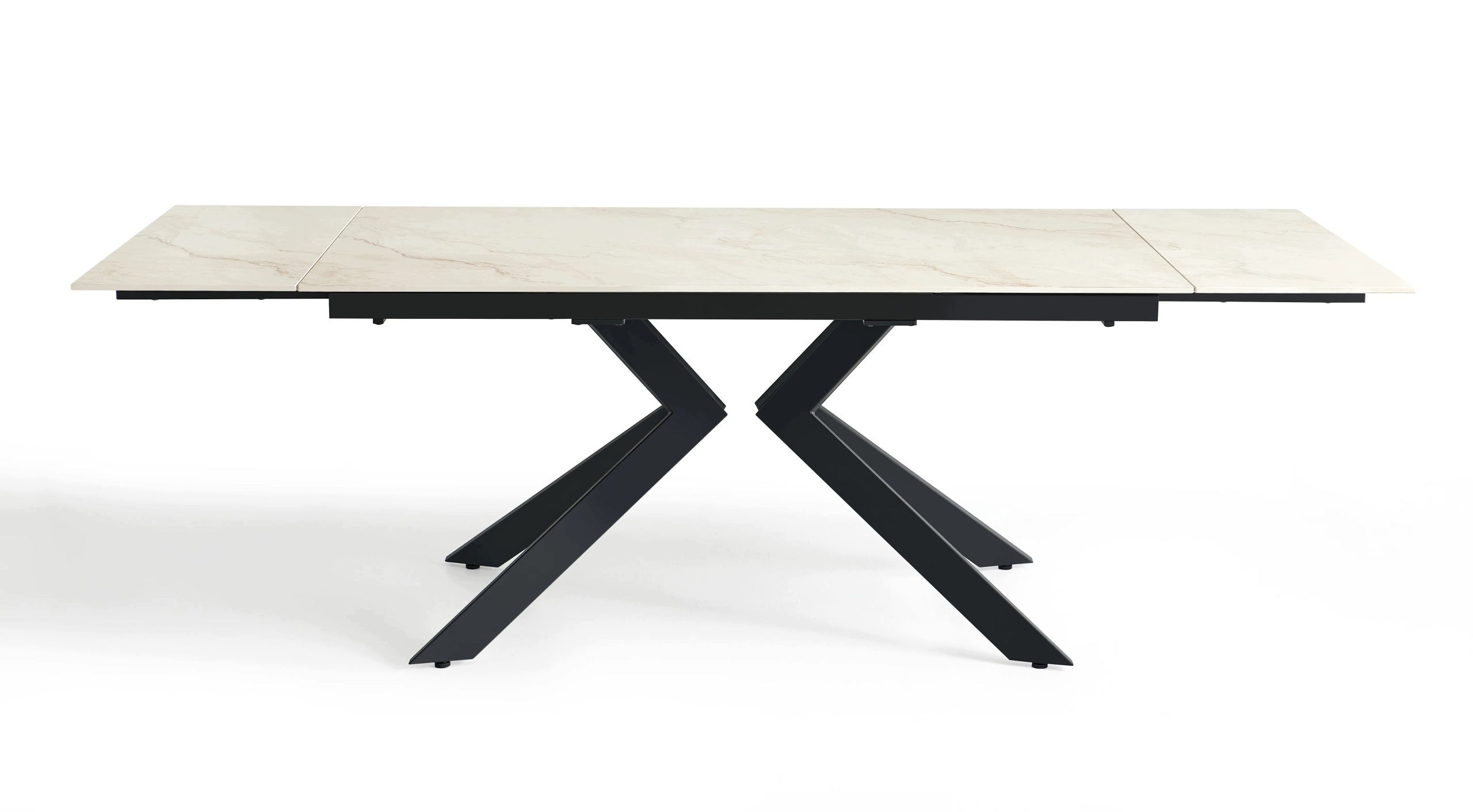 Stół Do Jadalni Ceramiczny 160–240x90 Beżowy Marmur Nogi Metalowe Czarne
