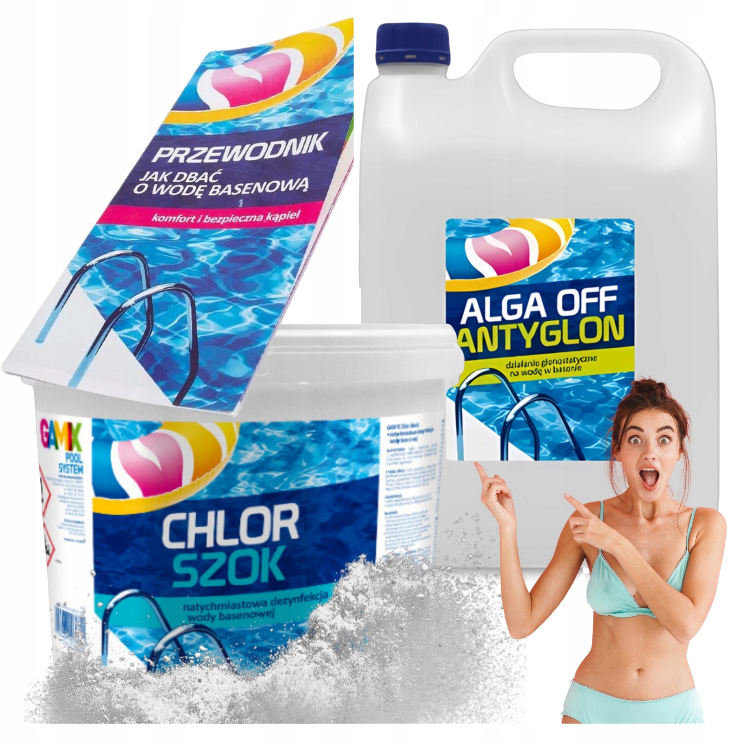 Chemia Basenowa Zestaw Do Basenu Chlor Szok 3KG Antyglon Alga Off 4L