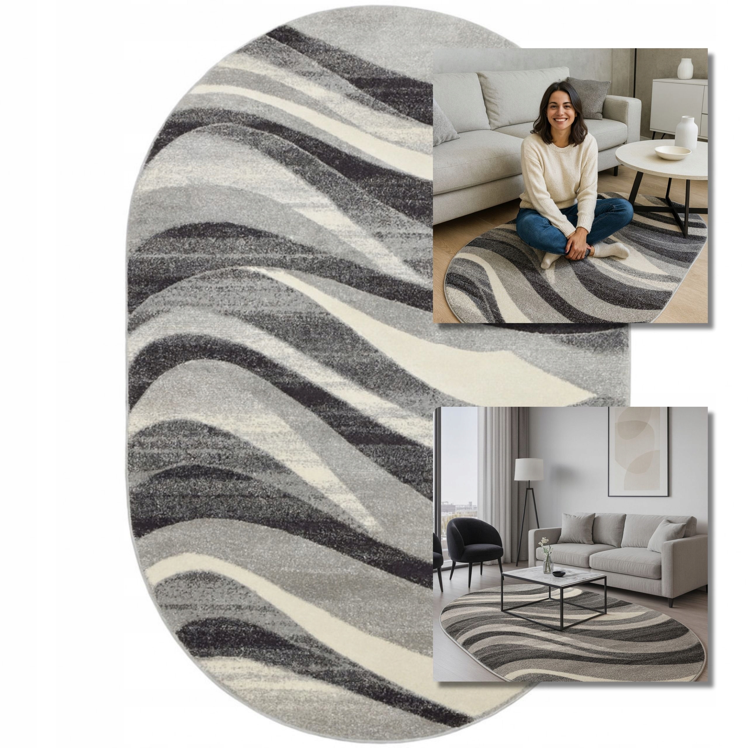 Koberec Oválný Moderní Módní Šedý Koberec Do Obývacího Pokoje Romantic 160x230