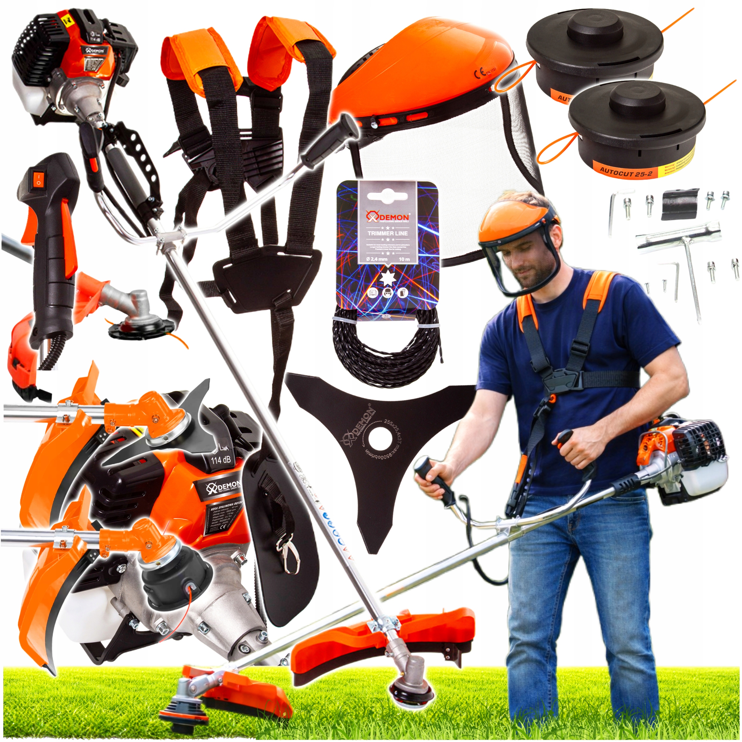 КУСТОРЕЗ 5,2 Л. С. DEMON RQ580 ТРИММЕР ГАЗОНОКОСИЛКА КУСТОРЕЗ КОМПЛЕКТ XXL