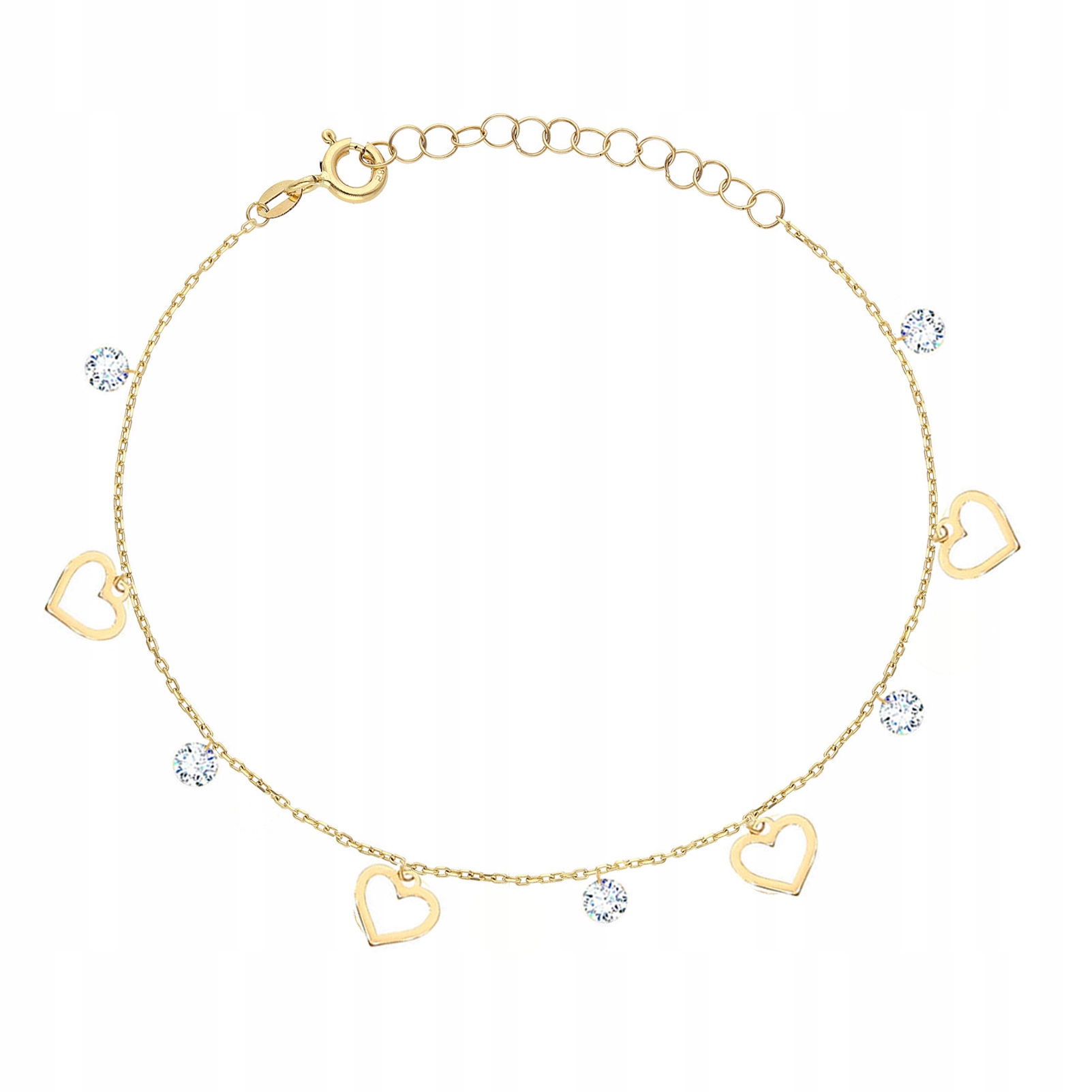 Zlatý náramek na nohu srdce s bílými zirkony PR.585 23-26 cm