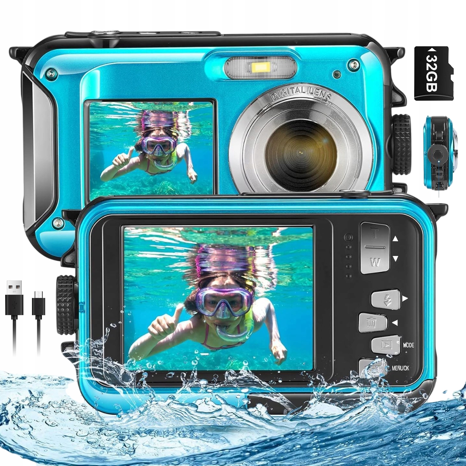 Wodoszczelny Aparat Cyfrowy 48MP 2.7K Dualny Ekran 3.5M Woda Autofokus