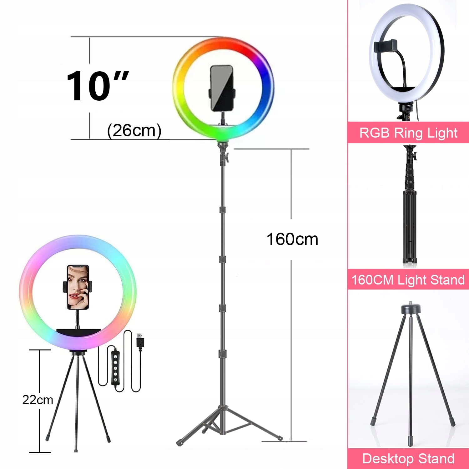 AYAMAYA Zestaw Lampa Pierścieniowa 10" RGB do Selfie — miniatura 7