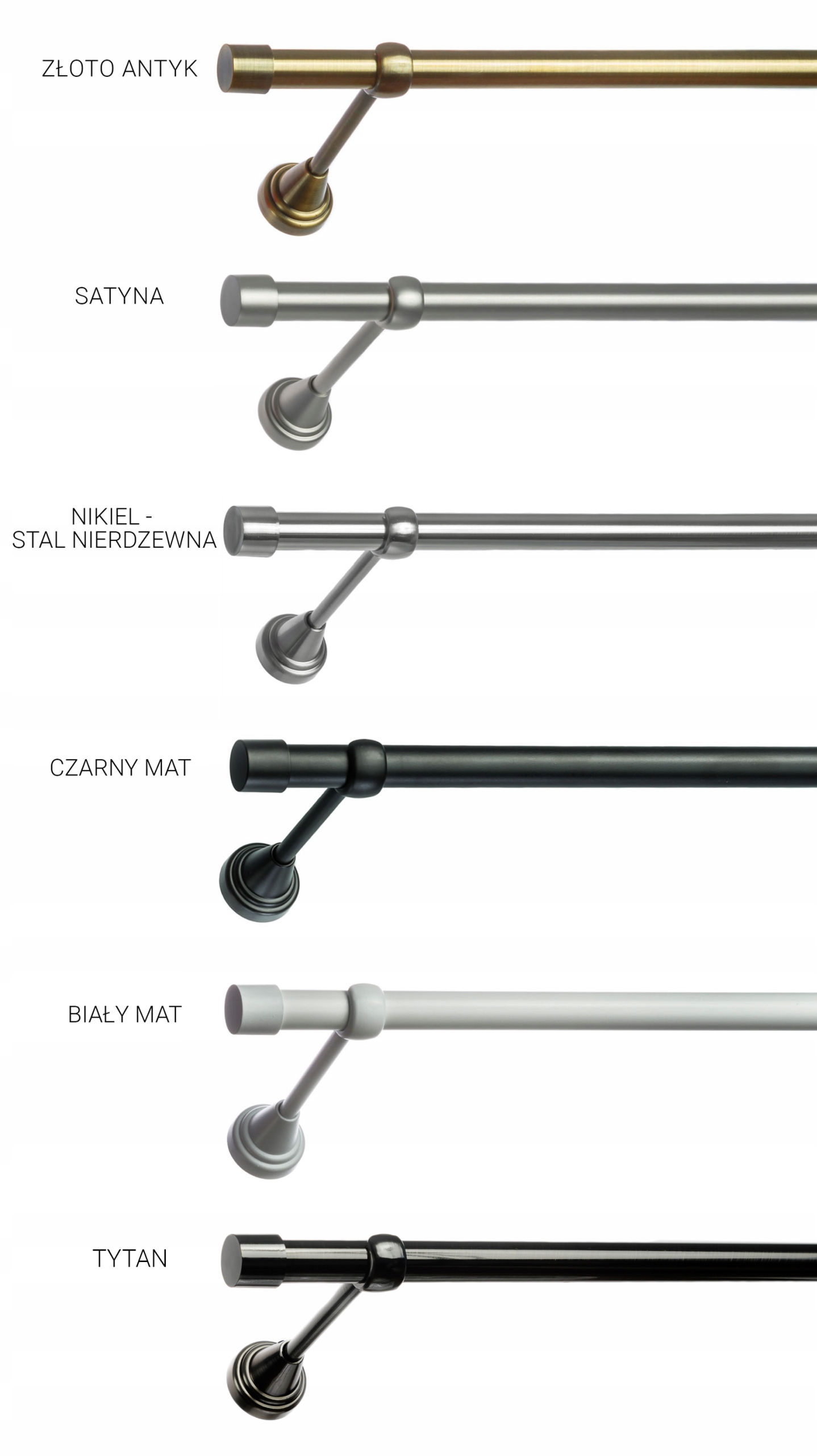 Karnisz metalowy SOL pojedynczy fi 19 mm 320 cm - 5 KOLORÓW Rodzaj karnisza pojedynczy