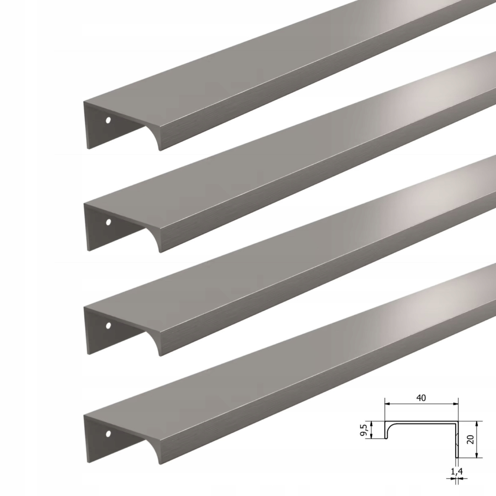 4x Inox Nábytkový Držiak Na Hrany Na Nábytok Skrinky 190CM Na Spracovanie