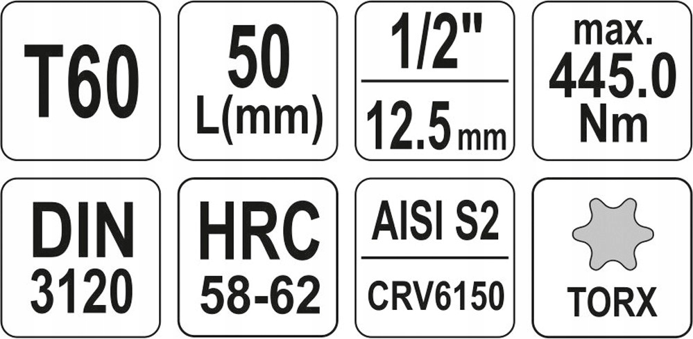 YATO - KLUCZ TRZPIENIOWY TORX 1/2" T60 L55MM Liczba elementów pojedyncze