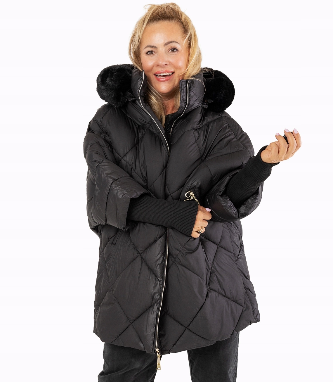 Zimní Bunda Dlouhá prošívaná Dámská Oversize Kapuce Vysoký stojáček S