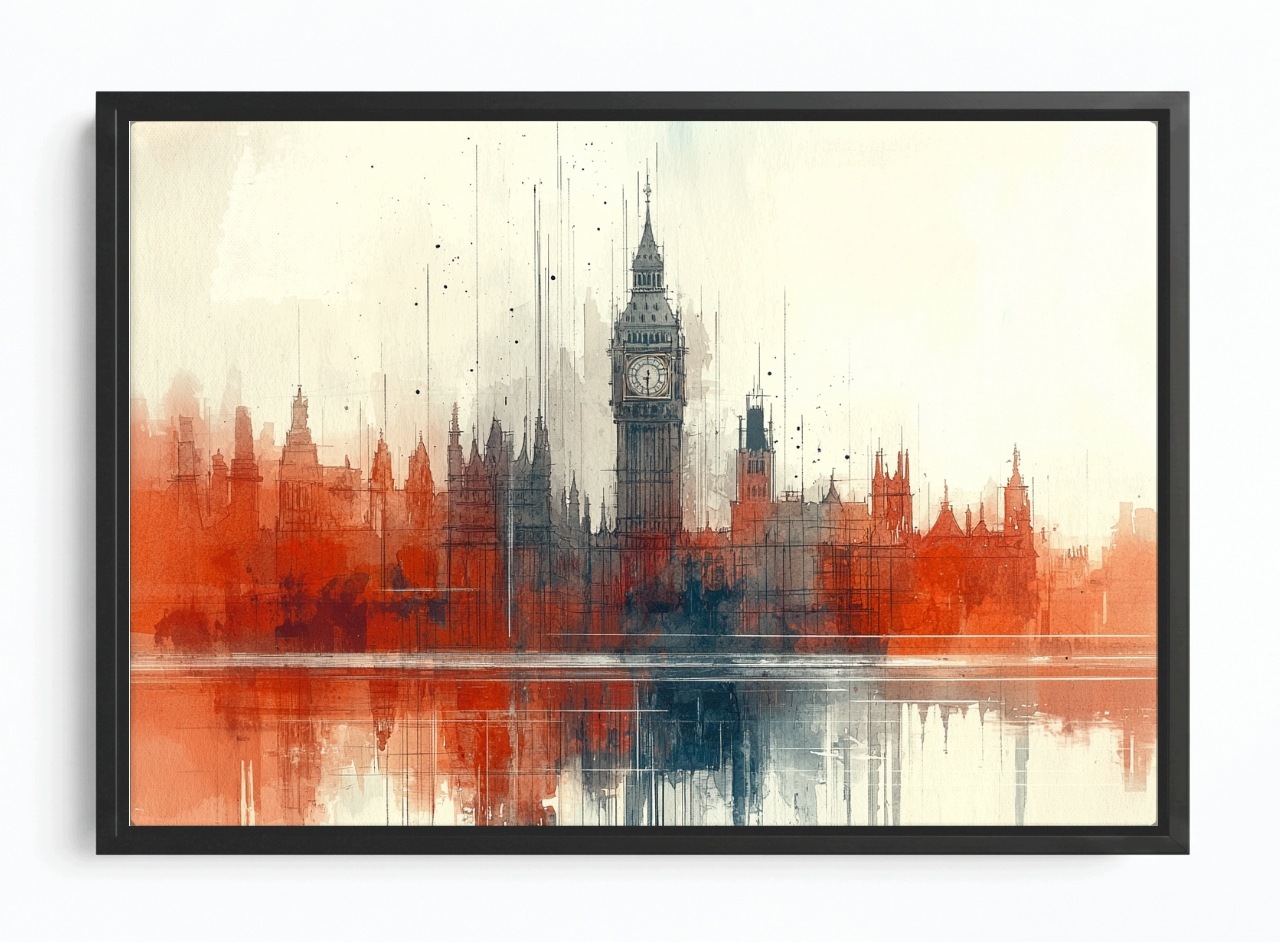 Obraz Rám Americký Box Grafika Londýn Big Ben Westminster Odraz 60x40