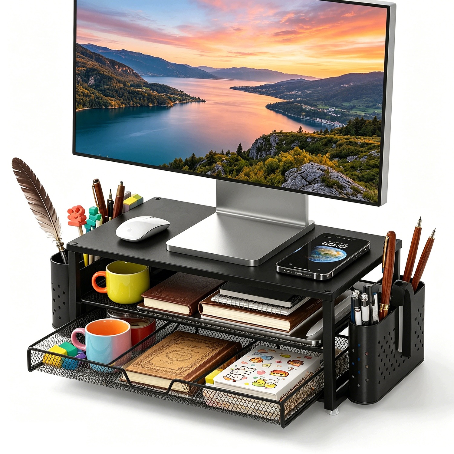Ergonomická Podložka Pod Monitor, Organizér Na Stůl, Nastavitelná Výška