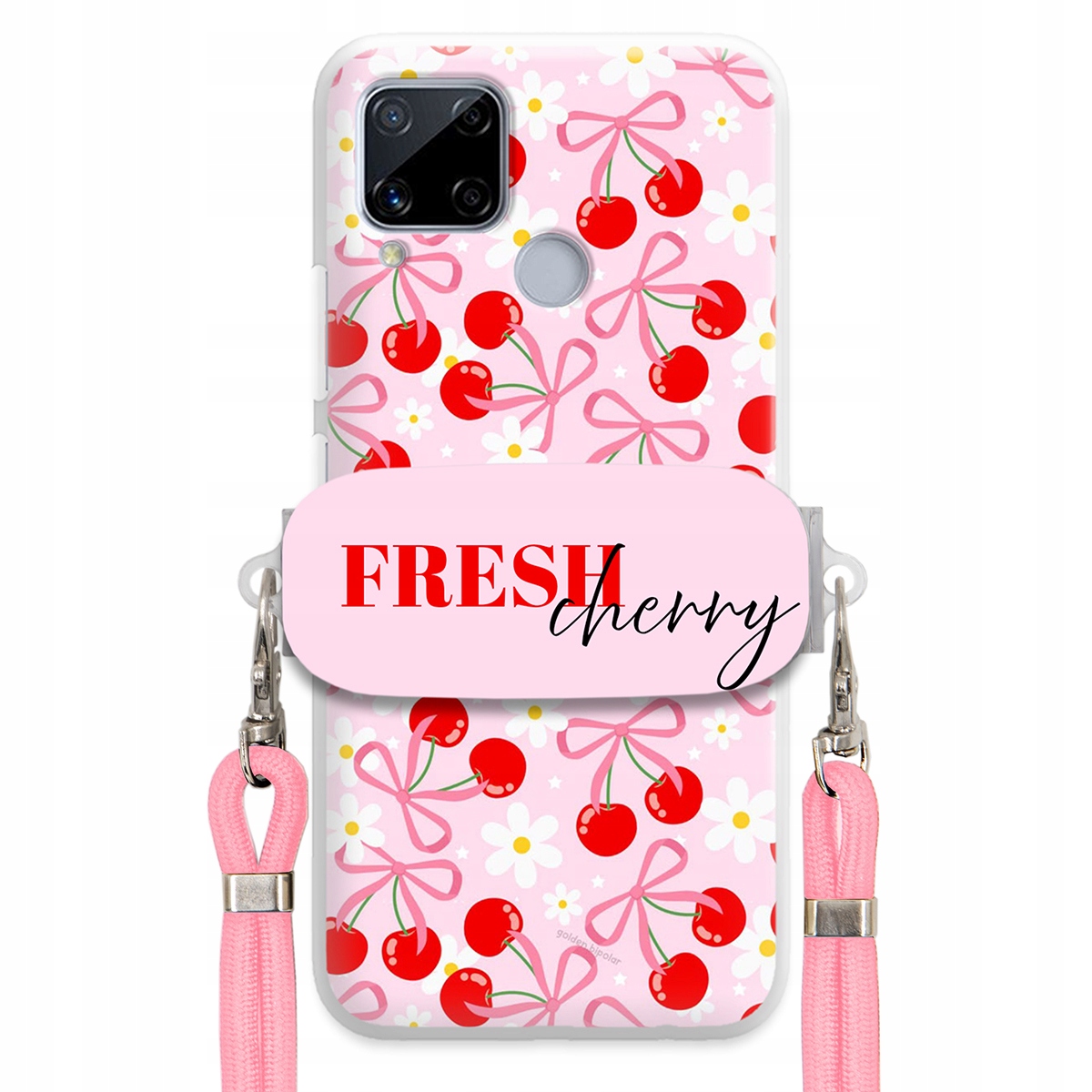 Puzdro pre Realme C15 Case Držiak šnúrok Ružový Fresh Cherry Čerešňové mašle